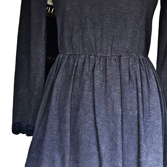 Anthropologie Saturday Sunday Ellie Dress S Dark Gray w Navy embroidered lace - Picture 4 of 10